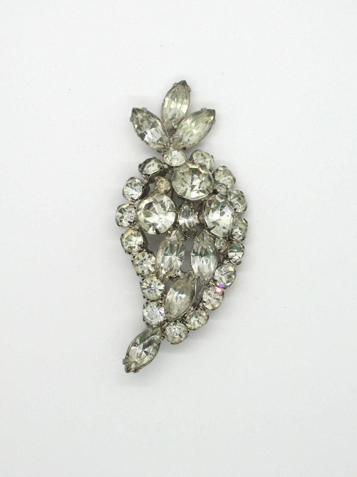 Large Paisley Shaped Sparkling Rhinestone Vintage Brooch