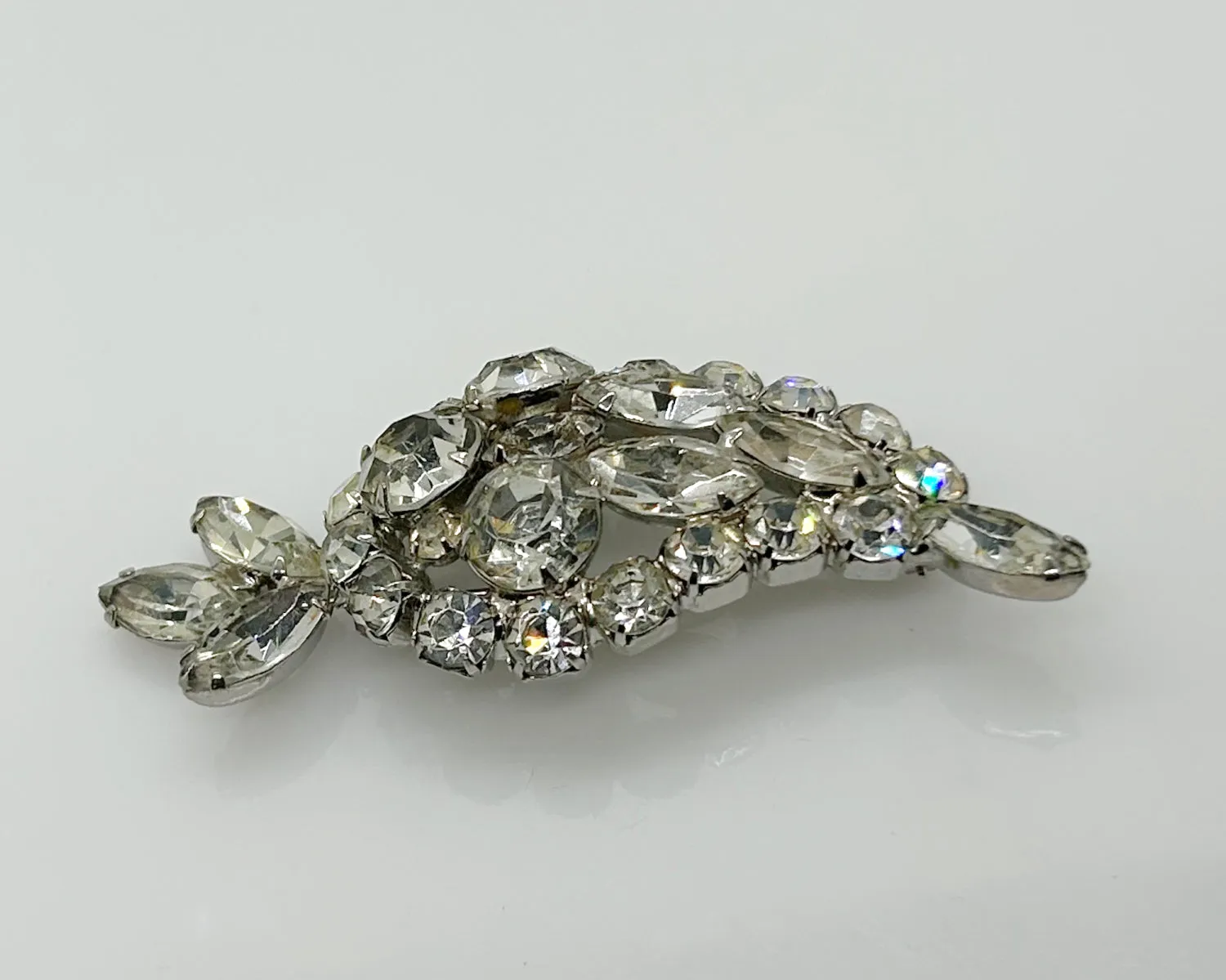 Large Paisley Shaped Sparkling Rhinestone Vintage Brooch