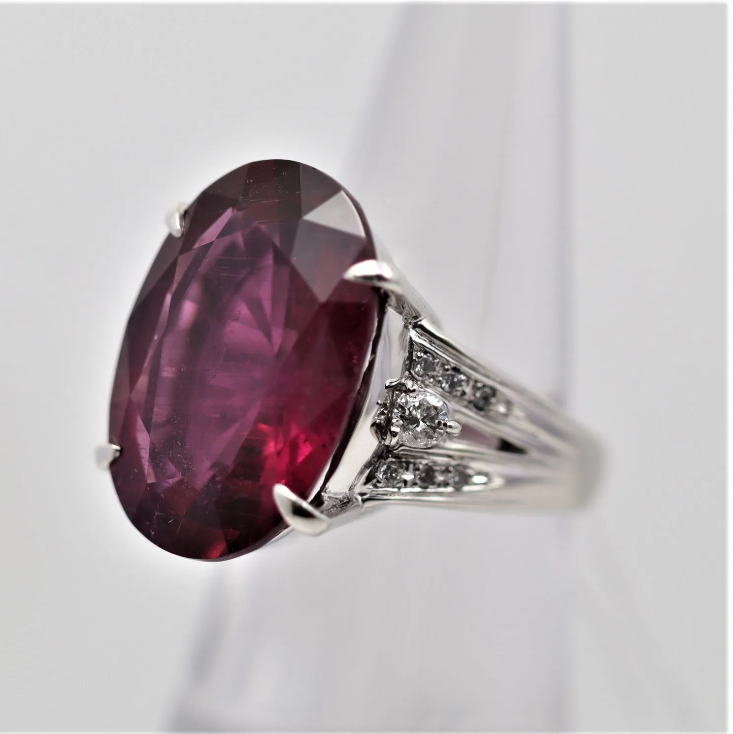 Large Rubellite Tourmaline Diamond Platinum Cocktail Ring