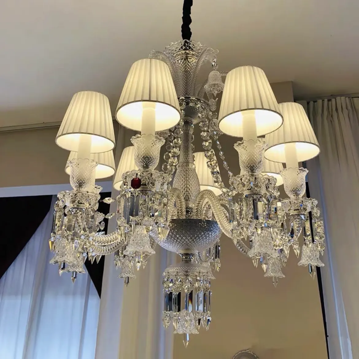 Light Luxury Classic Short Version Tiered Candle Light Crystal Chandelier for High-ceiling Rooms/Living Room