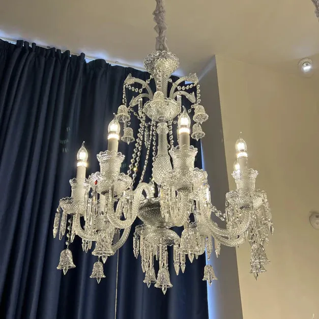 Light Luxury Classic Short Version Tiered Candle Light Crystal Chandelier for High-ceiling Rooms/Living Room