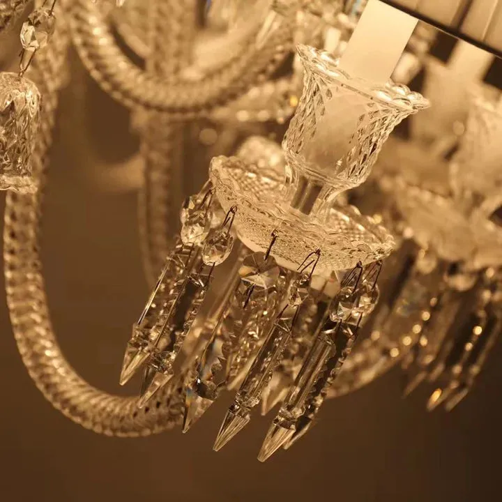 Light Luxury Classic Short Version Tiered Candle Light Crystal Chandelier for High-ceiling Rooms/Living Room