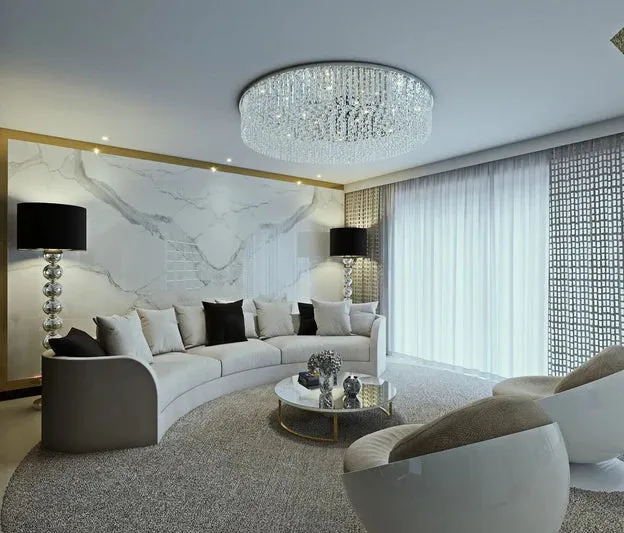 Light Luxury Round/Oval Flush Mount Crystal Chandelier