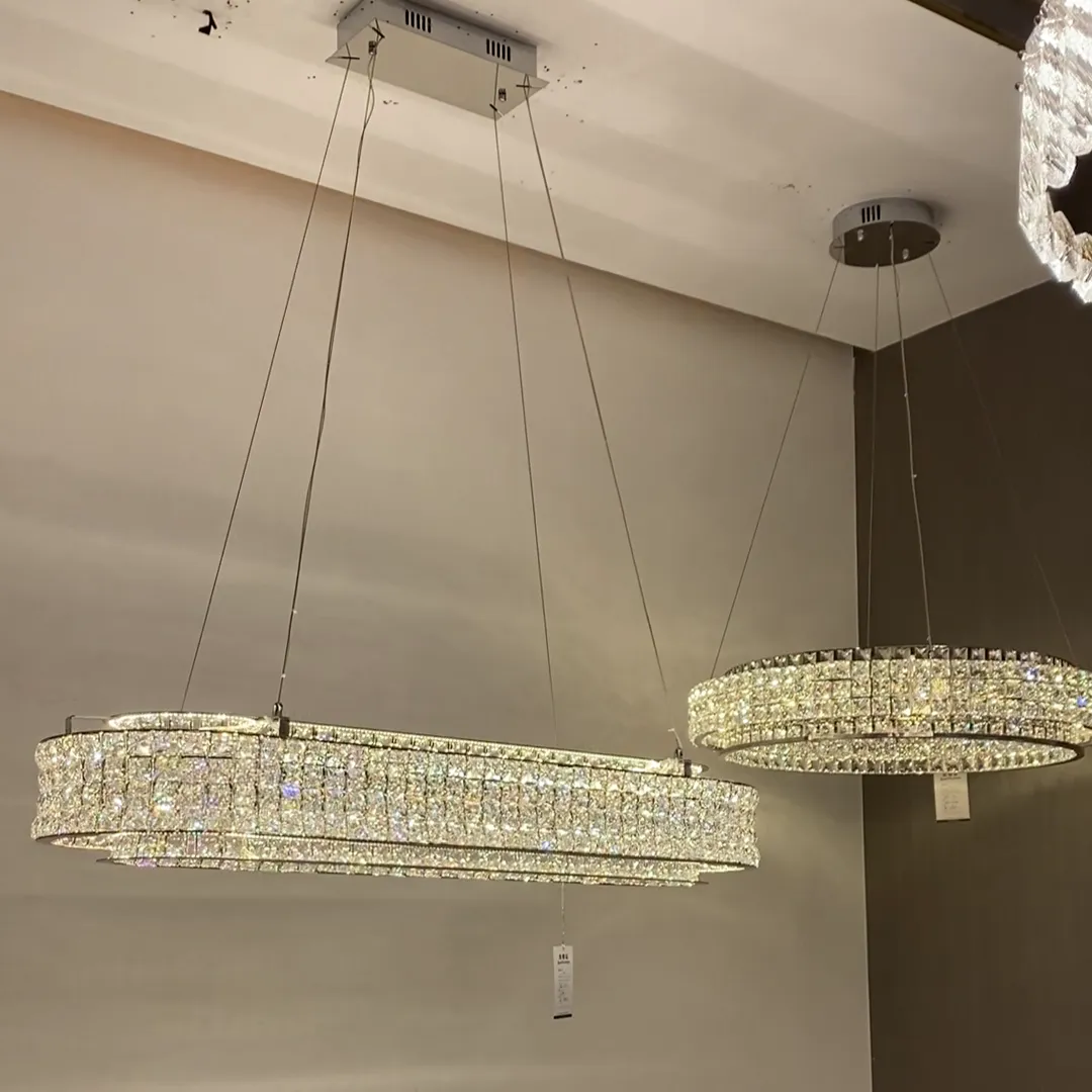 Light Luxury Two-Layered Round/Oval Crystal Chandelier for Living/Dining Room/Kitchen Island