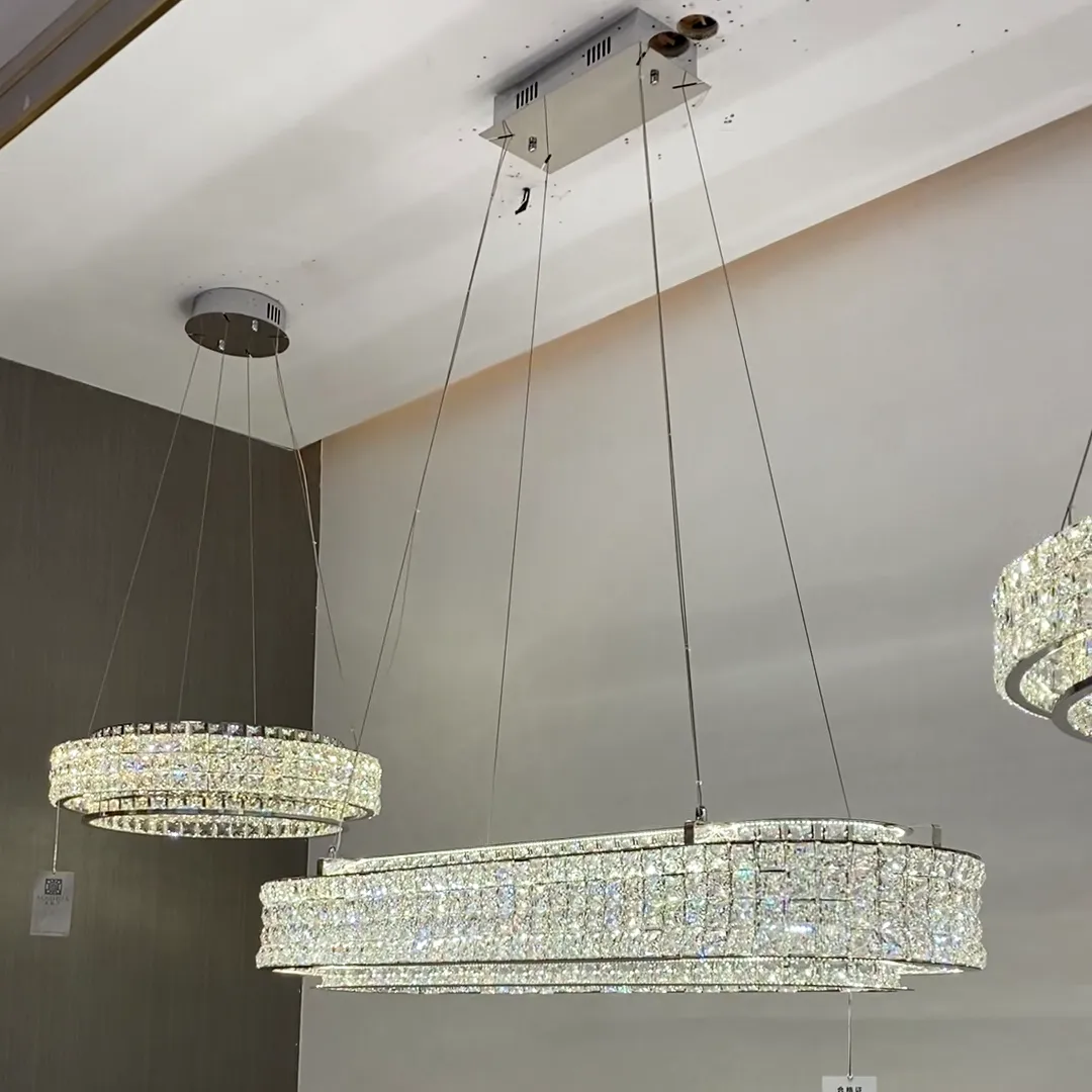 Light Luxury Two-Layered Round/Oval Crystal Chandelier for Living/Dining Room/Kitchen Island