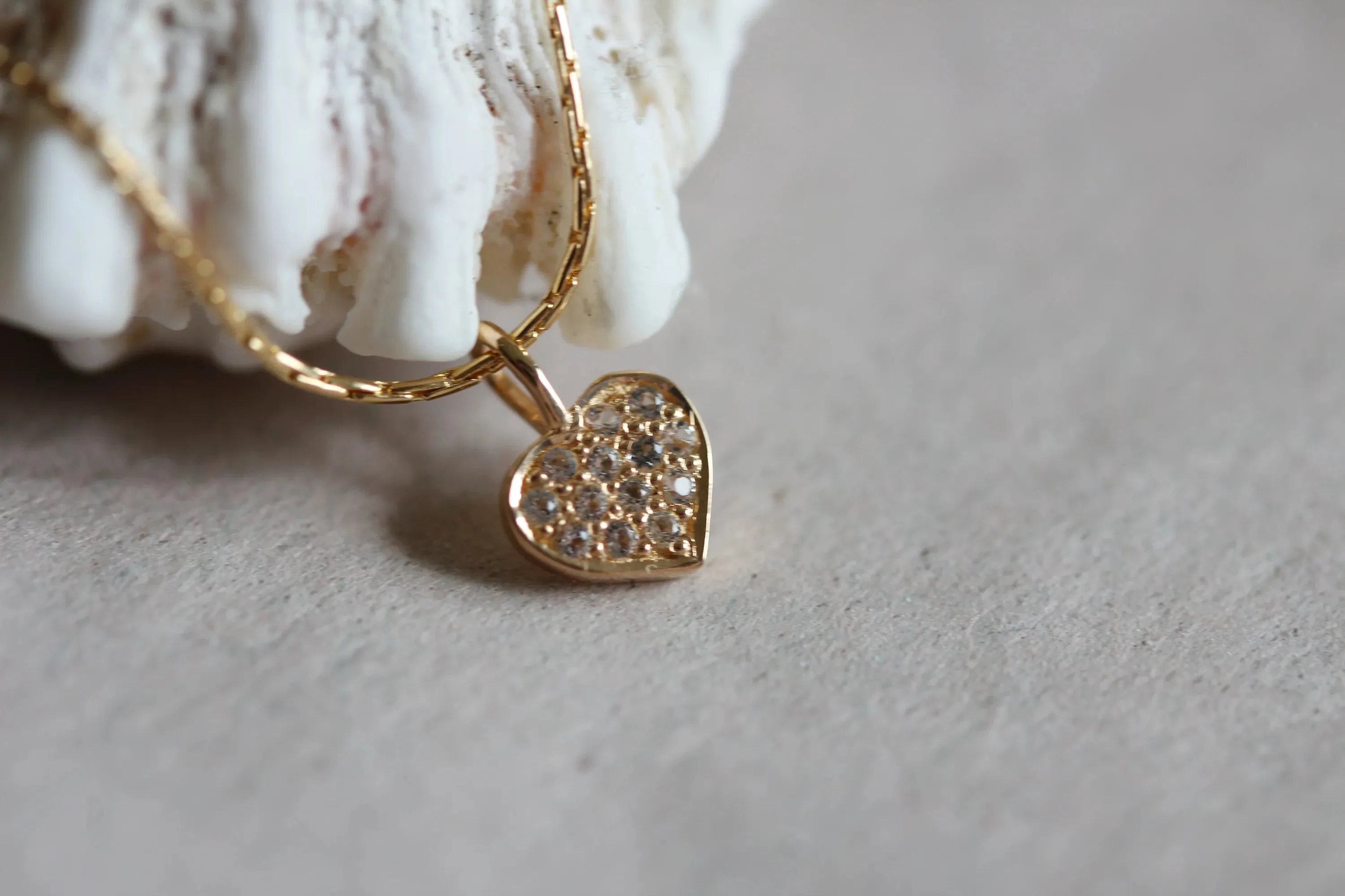 Little Gold Full of Love Necklace (White Topaz)