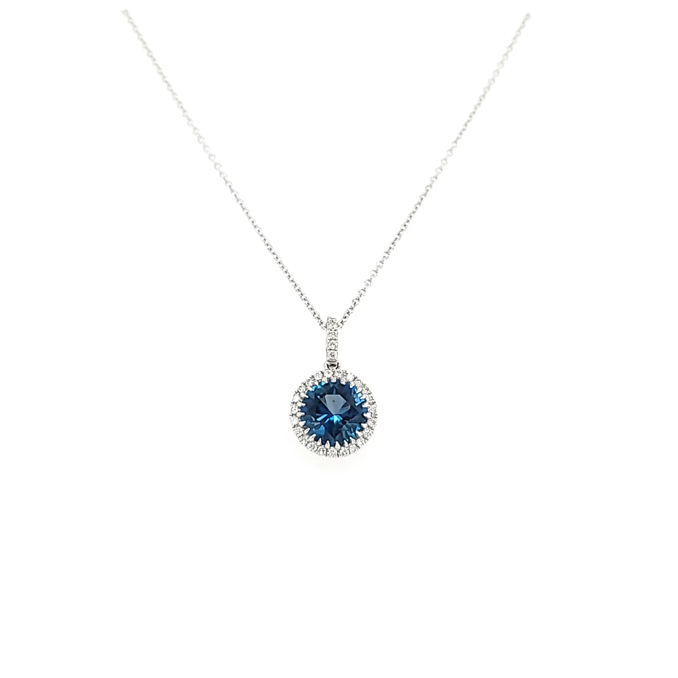 London Blue Topaz & Diamond Halo Necklace (I2094)