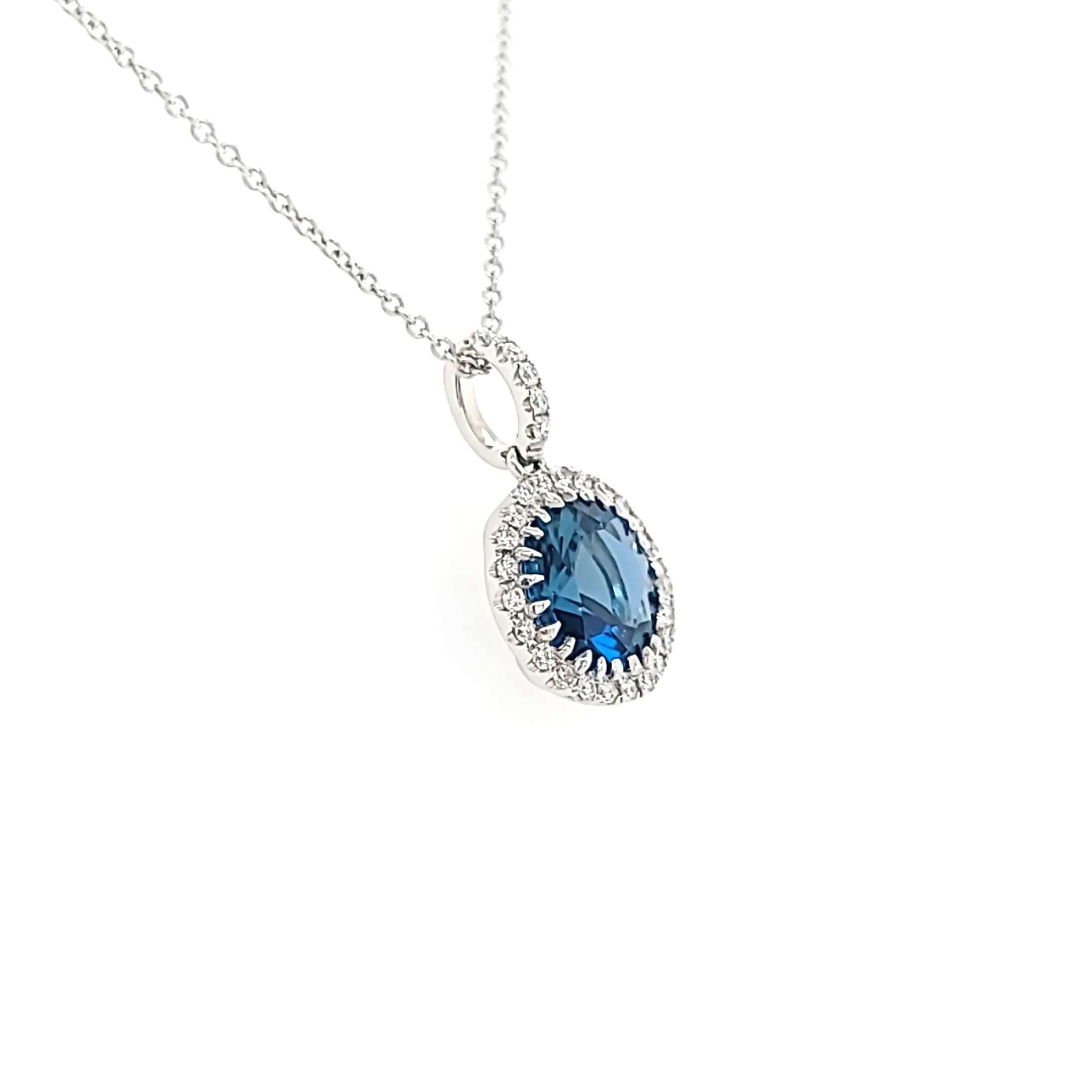 London Blue Topaz & Diamond Halo Necklace (I2094)