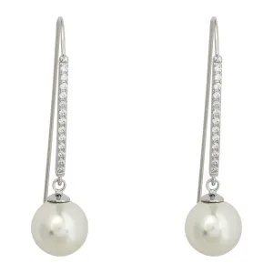 LONG CRYSTAL SILVER PEARL DROP EARRINGS