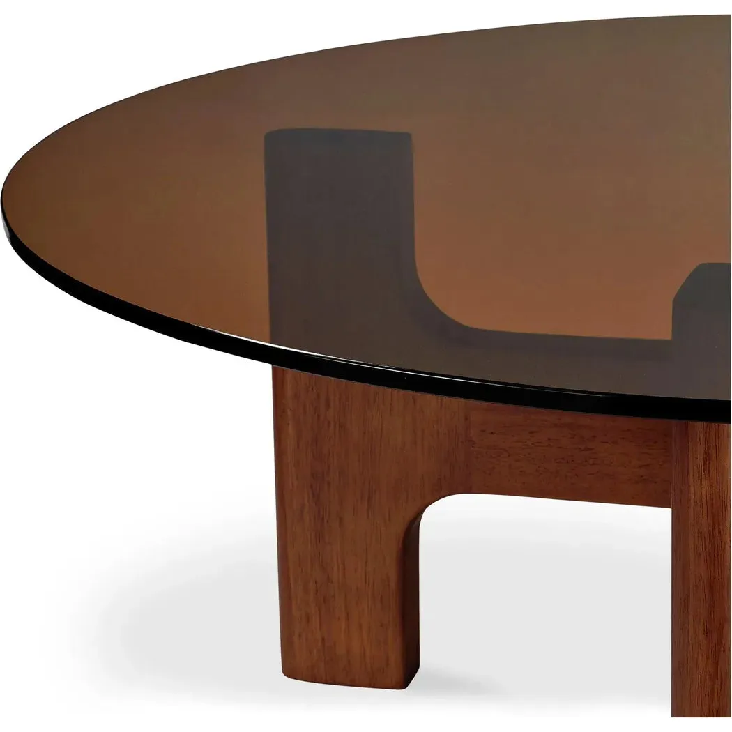 Luke Tempered Glass and Rubber Wood Brown Round Coffee Table