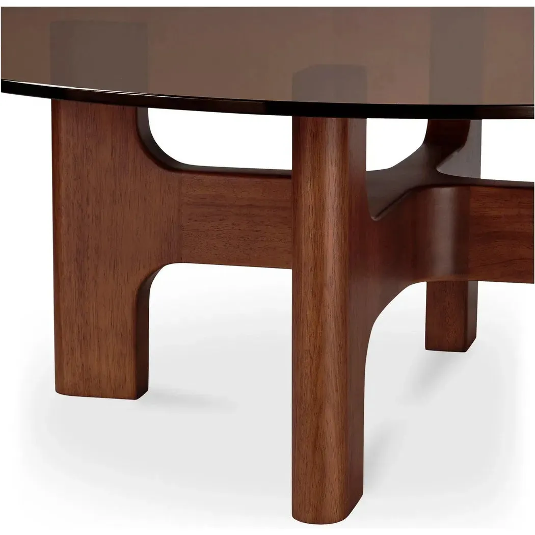 Luke Tempered Glass and Rubber Wood Brown Round Coffee Table