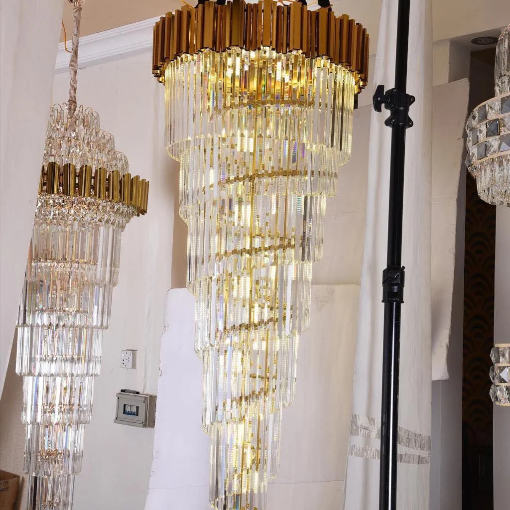 Luxury Gold Spiral Crystal Chandelier for Staircase/Foyer/Entryway