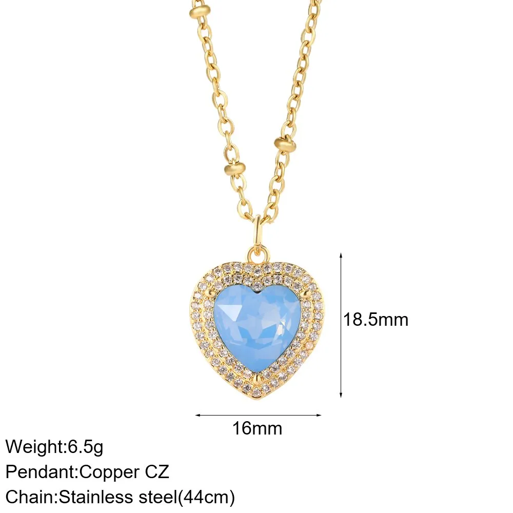 Luxury Heart Pendant Necklace for Women Romantic Woman's Chain Stainless Steel Choker Necklace Trendy big Zircon Opal Jewelry