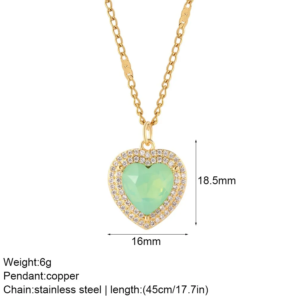 Luxury Heart Pendant Necklace for Women Romantic Woman's Chain Stainless Steel Choker Necklace Trendy big Zircon Opal Jewelry