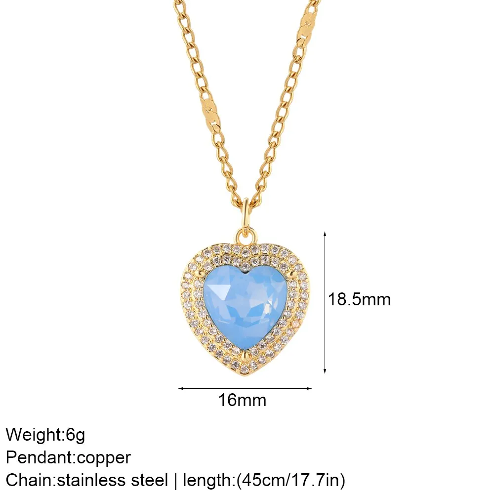 Luxury Heart Pendant Necklace for Women Romantic Woman's Chain Stainless Steel Choker Necklace Trendy big Zircon Opal Jewelry