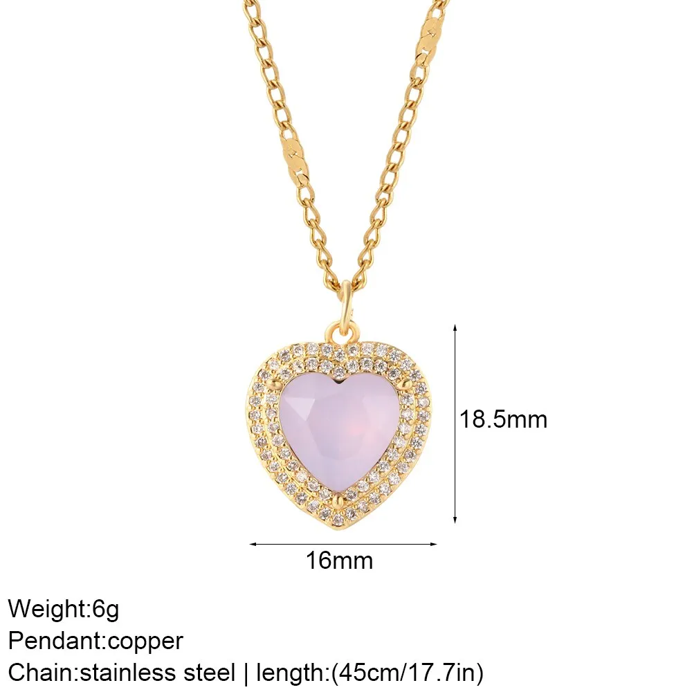 Luxury Heart Pendant Necklace for Women Romantic Woman's Chain Stainless Steel Choker Necklace Trendy big Zircon Opal Jewelry