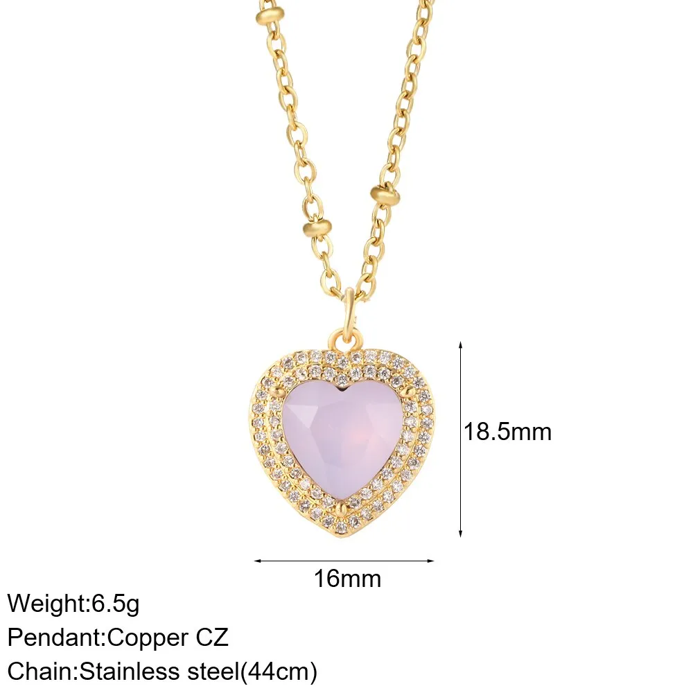 Luxury Heart Pendant Necklace for Women Romantic Woman's Chain Stainless Steel Choker Necklace Trendy big Zircon Opal Jewelry