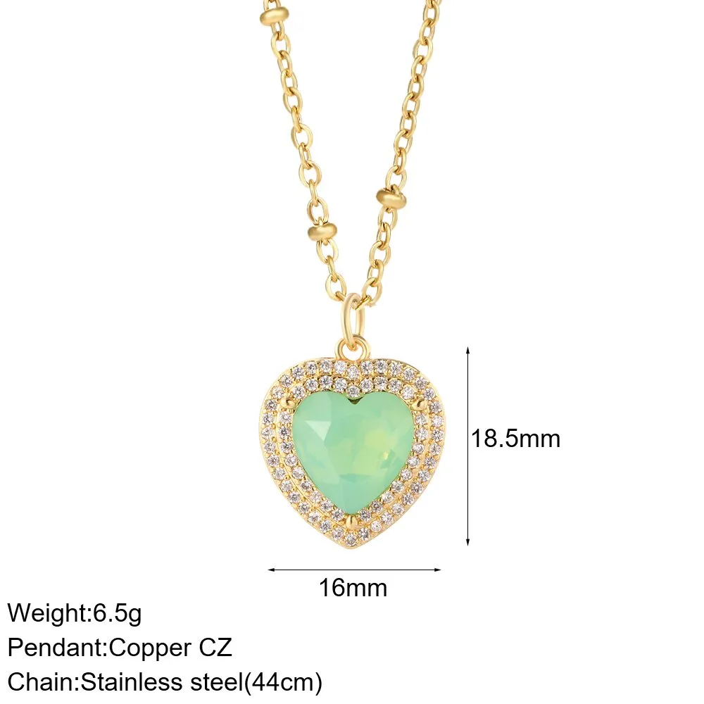 Luxury Heart Pendant Necklace for Women Romantic Woman's Chain Stainless Steel Choker Necklace Trendy big Zircon Opal Jewelry