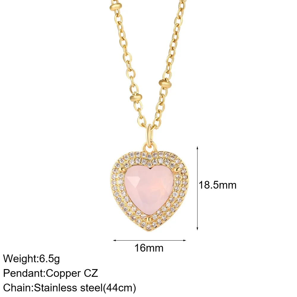 Luxury Heart Pendant Necklace for Women Romantic Woman's Chain Stainless Steel Choker Necklace Trendy big Zircon Opal Jewelry