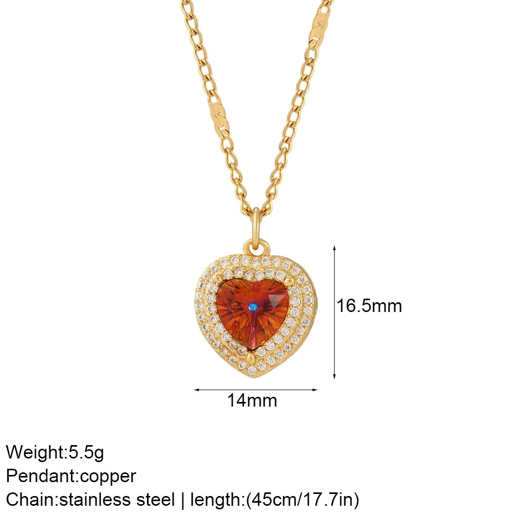 Luxury Heart Pendant Necklace for Women Romantic Woman's Chain Stainless Steel Choker Necklace Trendy big Zircon Opal Jewelry