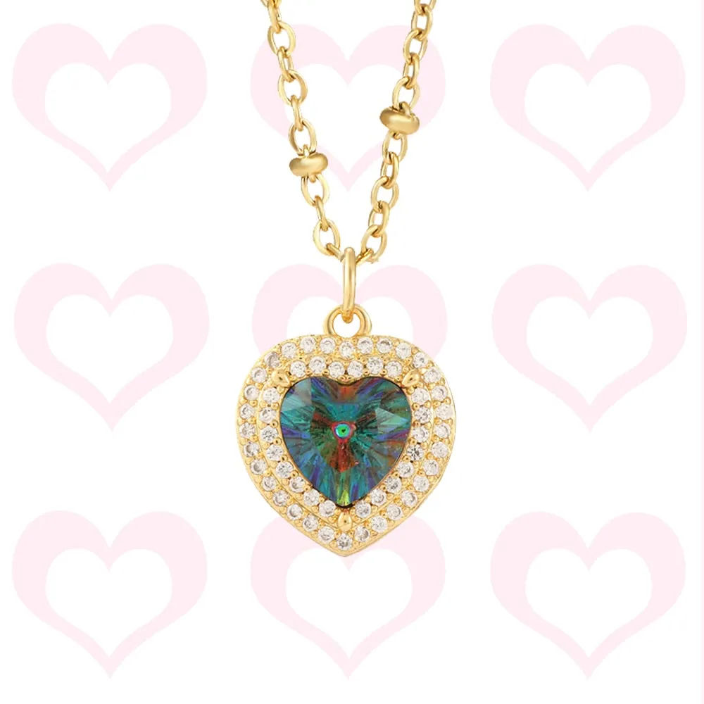 Luxury Heart Pendant Necklace for Women Romantic Woman's Chain Stainless Steel Choker Necklace Trendy big Zircon Opal Jewelry