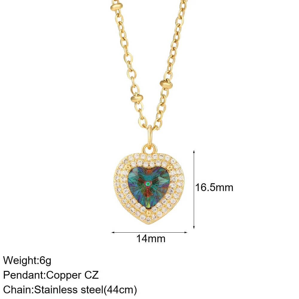 Luxury Heart Pendant Necklace for Women Romantic Woman's Chain Stainless Steel Choker Necklace Trendy big Zircon Opal Jewelry