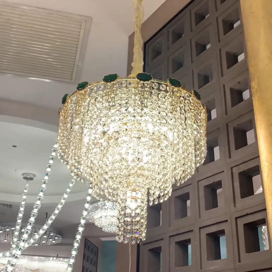 Luxury Multi-tier Jade Crystal Chandelier for Living Room/Staircase/Foyer