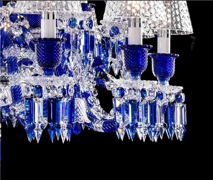 Luxury Vintage Blue Crystal Lampshade Chandelier for Living Room/Staircase/Foyer