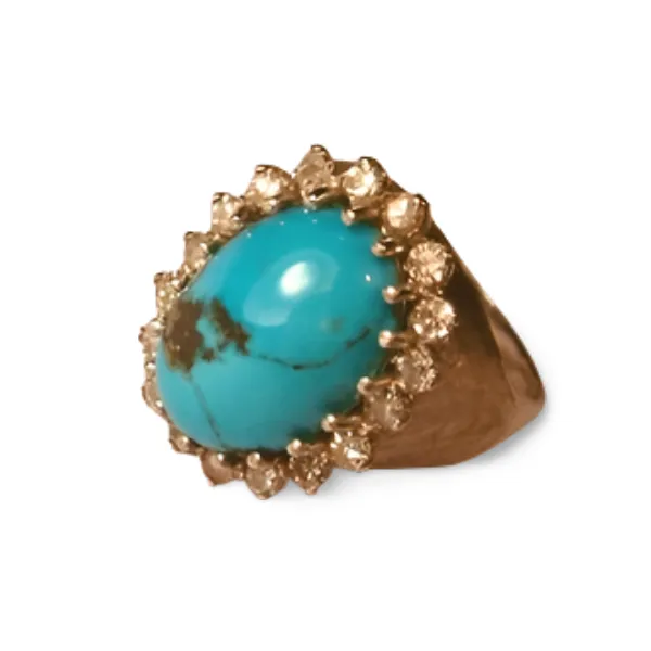 Magnificent Handmade 18K White Gold Turquoise Diamond Cocktail Ring