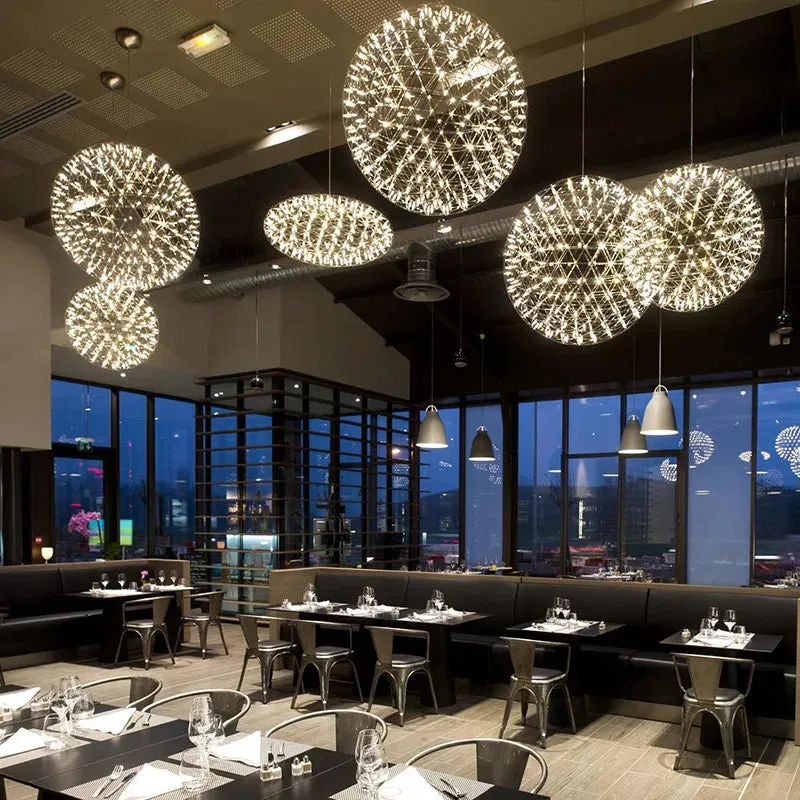 Mansion Spark Ball Chandelier: Modern Round Fireworks Pendant Lamp for Restaurant & Living Room