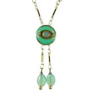 Michal Golan Jade and Gold Evil Eye Round Pendant Necklace With Drop Beads