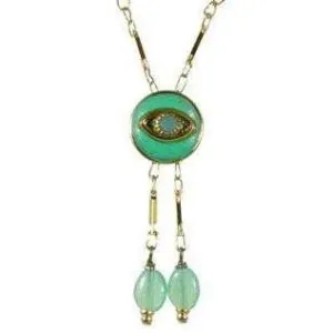 Michal Golan Jade and Gold Evil Eye Round Pendant Necklace With Drop Beads