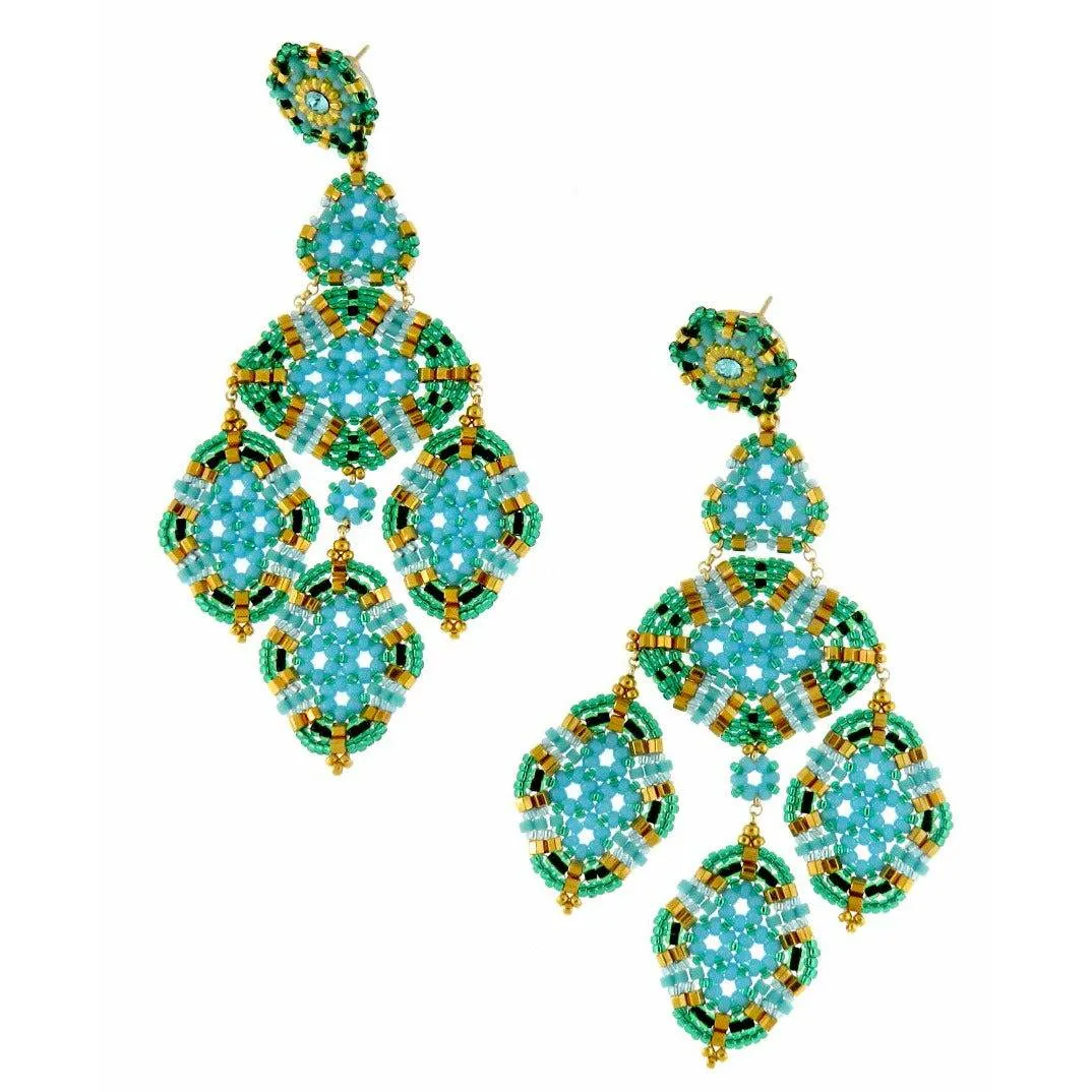 MIGUEL ASES TURQUOISE CHANDELIER  3 DROP EARRINGS