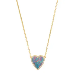 Mini Red Boulder Opal Inlay Heart Necklace with Diamonds