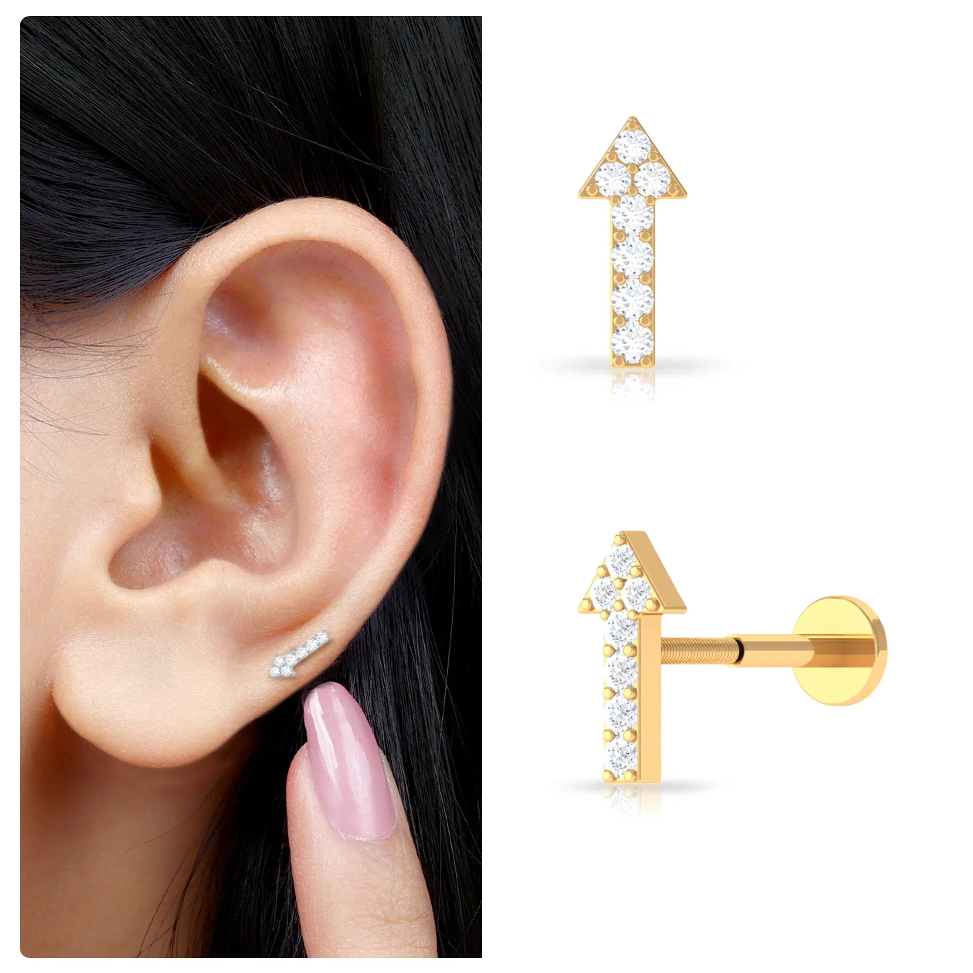 Minimal Diamond Arrow Forward Helix Earring in Gold