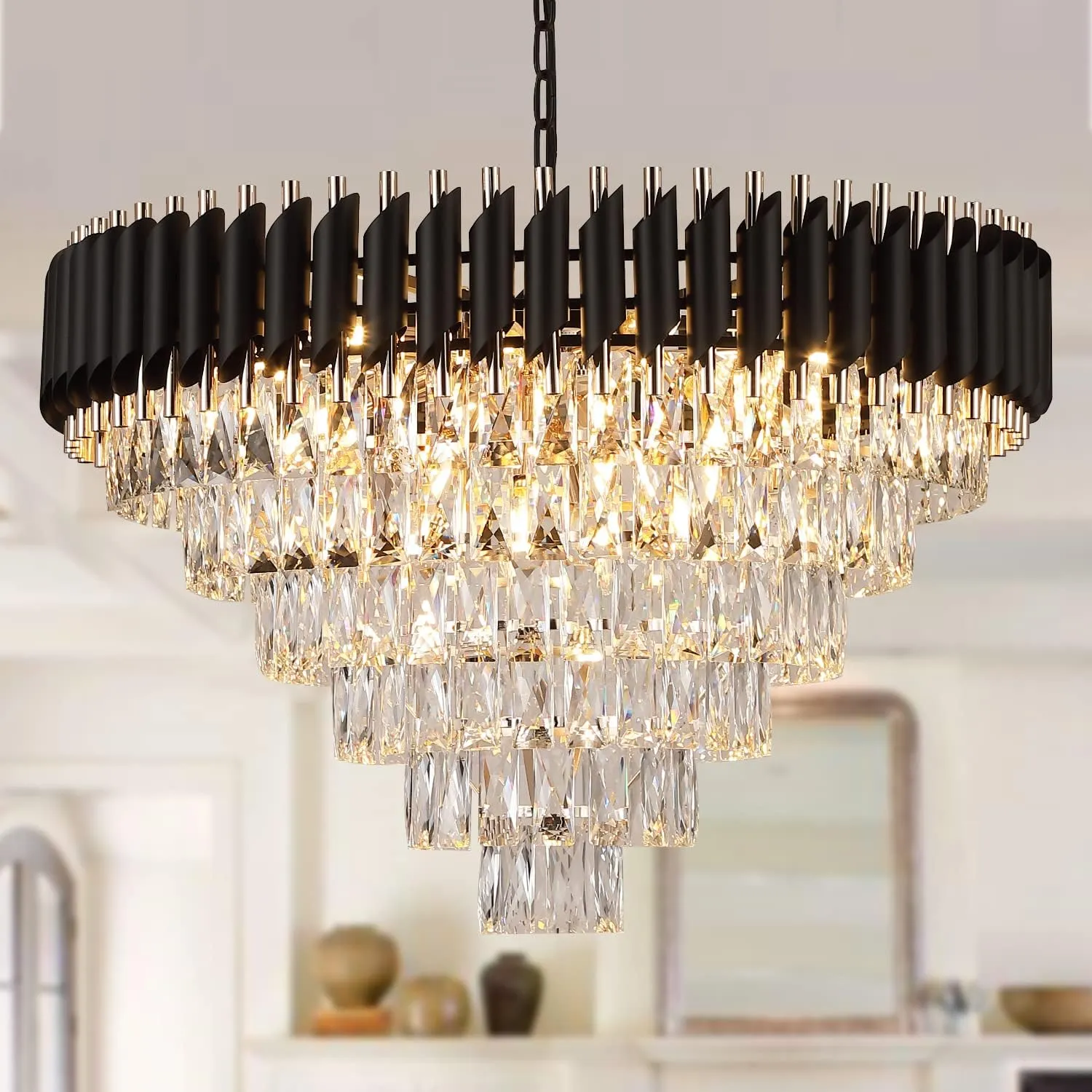 Modern Luxury Multi-Tier Oval/Round Crystal Tiered Chandelier