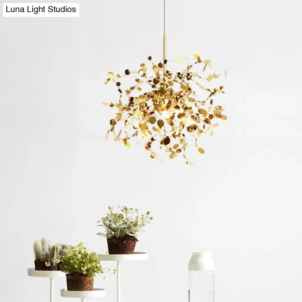 Modern Stainless Steel Leaf Pendant Light - Sequin Chandelier (3-Light) for Clothing Store