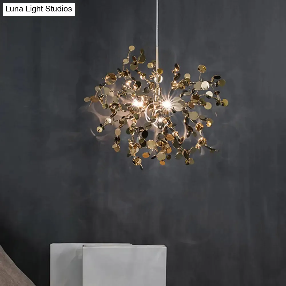 Modern Stainless Steel Leaf Pendant Light - Sequin Chandelier (3-Light) for Clothing Store