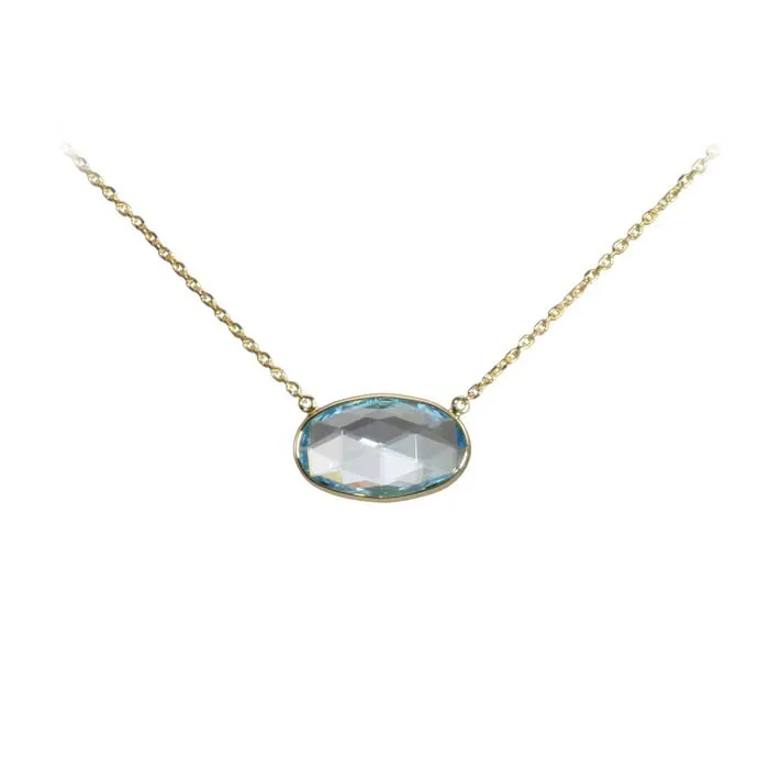 Mountz Collection Sky Blue Oval Briolette East/West Pendant in 14K Yellow Gold