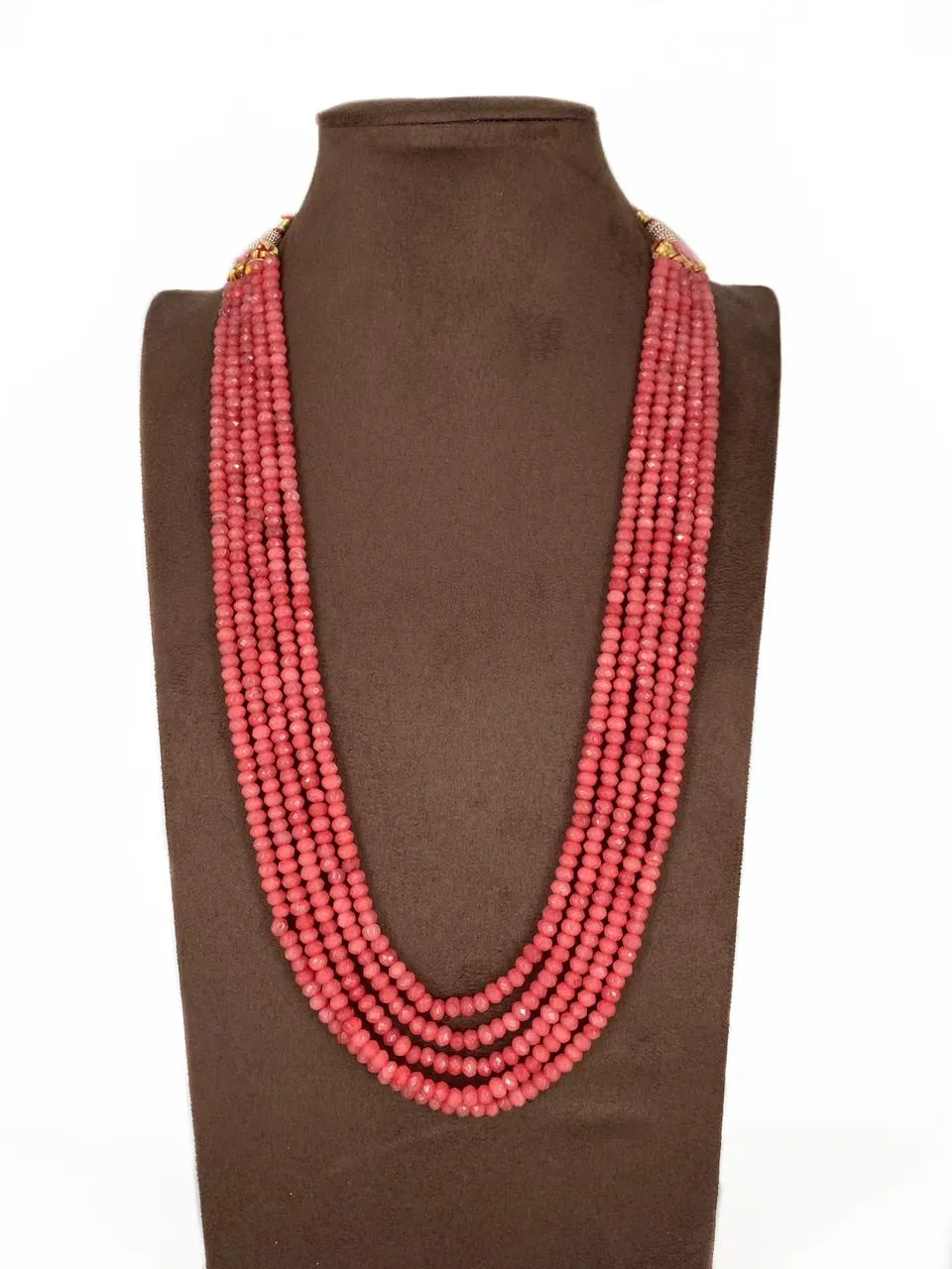 Multilayered Semi Precious Peach Jade Beads Necklace By Gehna Shop