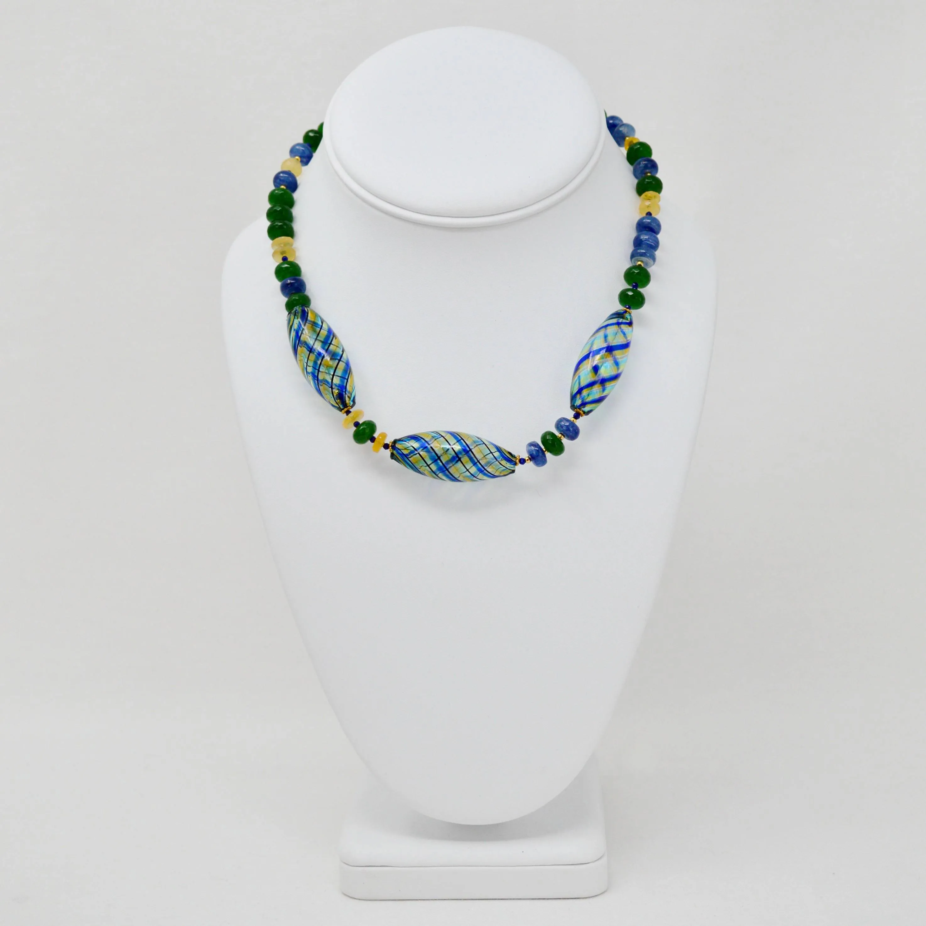 Murano Glass, Kyanite Crystal, Ethiopian Opal Beaded Necklace, CA Artist