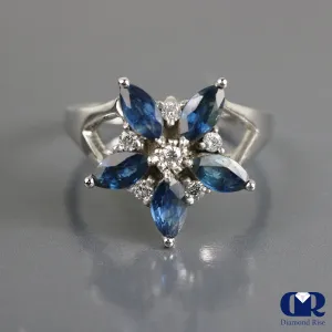 Natural 1.89 Ct Diamond & Sapphire Cocktail Ring In 14K Gold