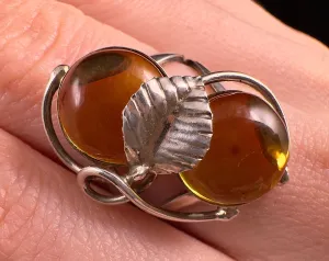 Natural AMBER Ring - Adjustable - Genuine Sterling Silver Ring with a Polished AMBER Center Stone, 53755