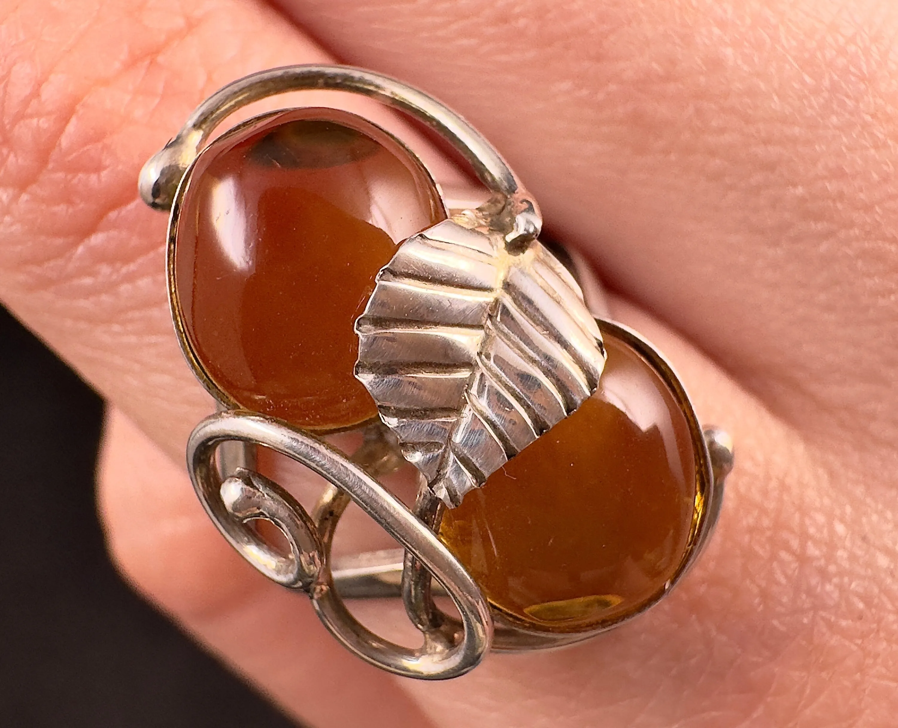 Natural AMBER Ring - Adjustable - Genuine Sterling Silver Ring with a Polished AMBER Center Stone, 53785