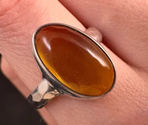 Natural AMBER Ring - SIZE 8- Genuine Sterling Silver Ring with a Polished AMBER Center Stone, 53774