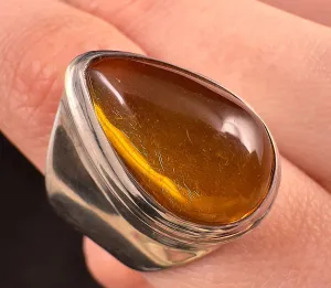 Natural AMBER Ring - SIZE 8- Genuine Sterling Silver Ring with a Polished AMBER Center Stone, 53780