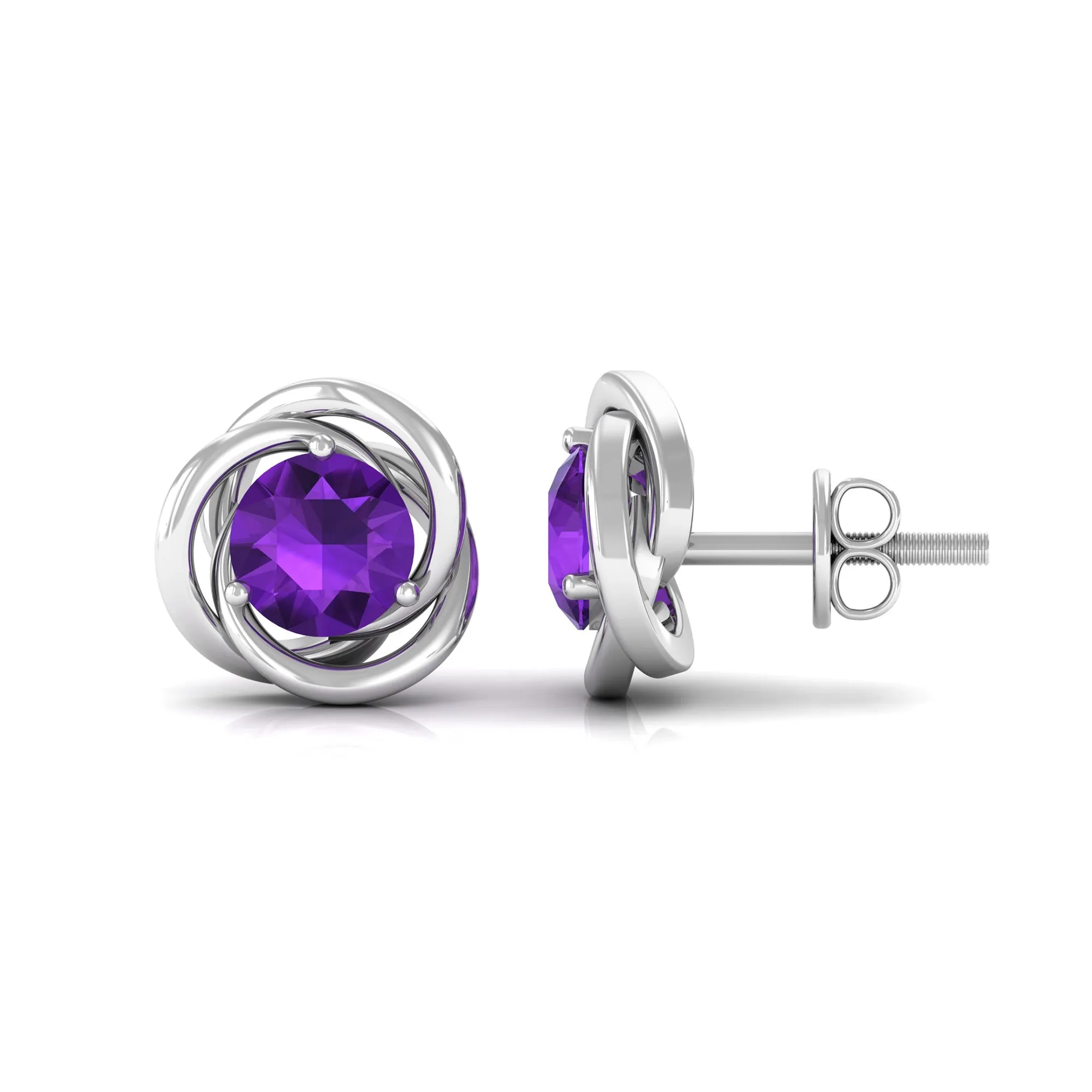 Natural Amethyst Solitaire Swirl Stud Earrings