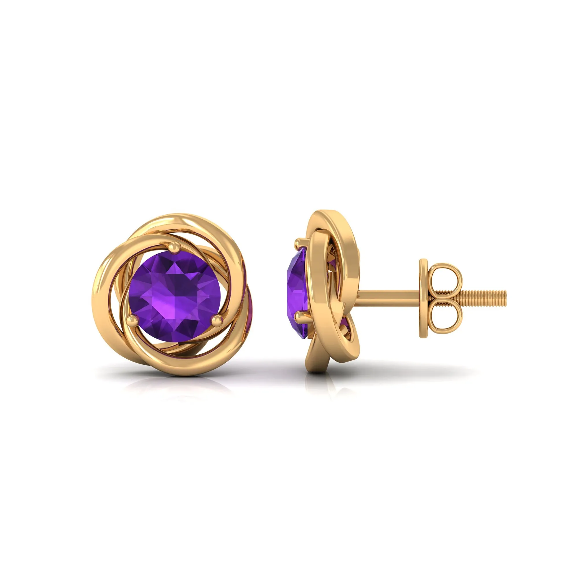 Natural Amethyst Solitaire Swirl Stud Earrings