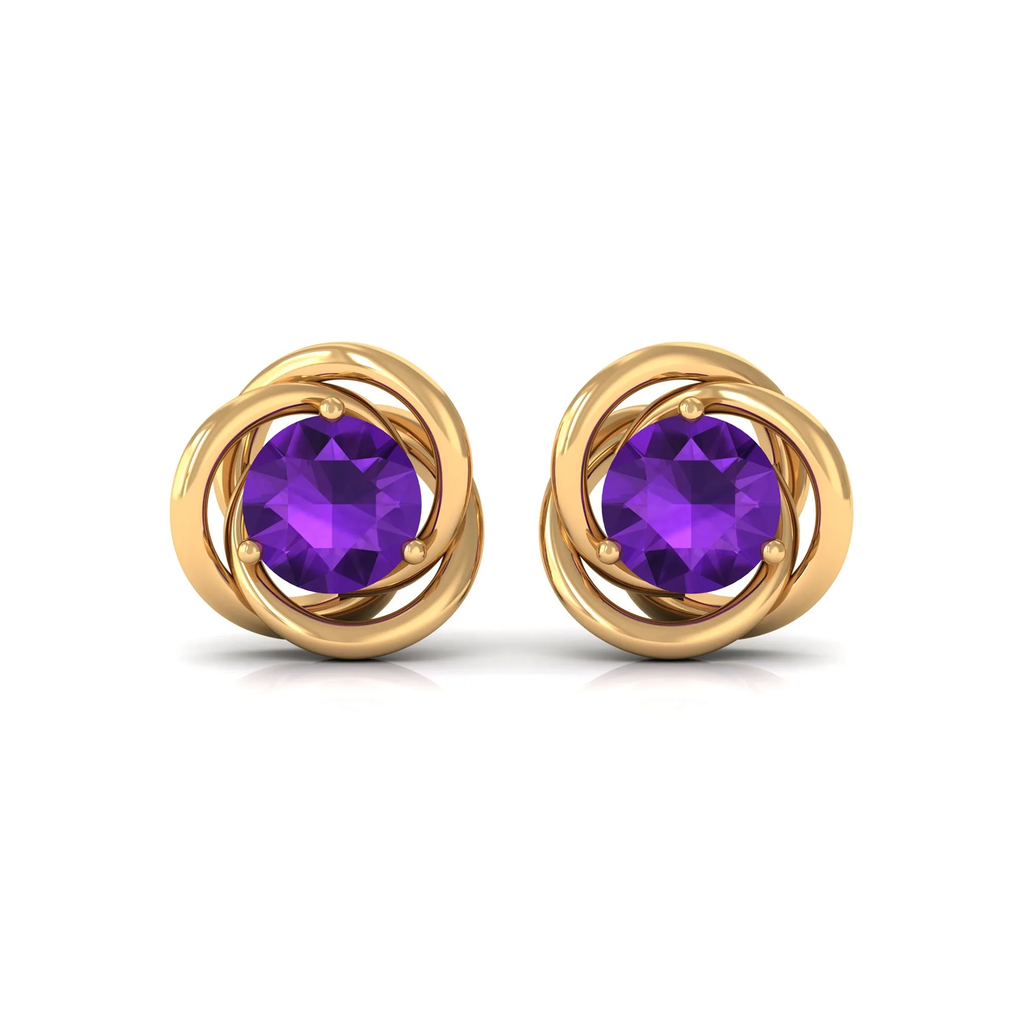 Natural Amethyst Solitaire Swirl Stud Earrings