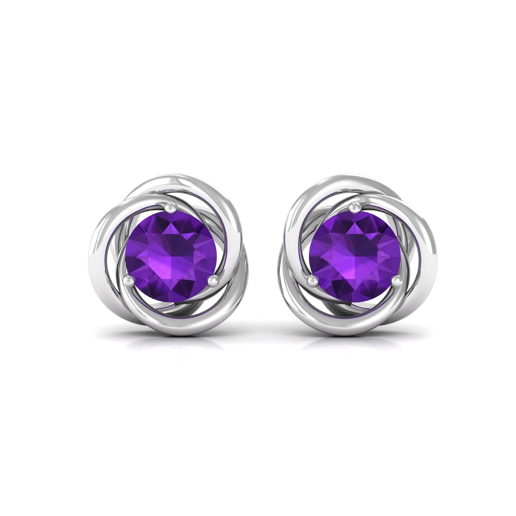 Natural Amethyst Solitaire Swirl Stud Earrings